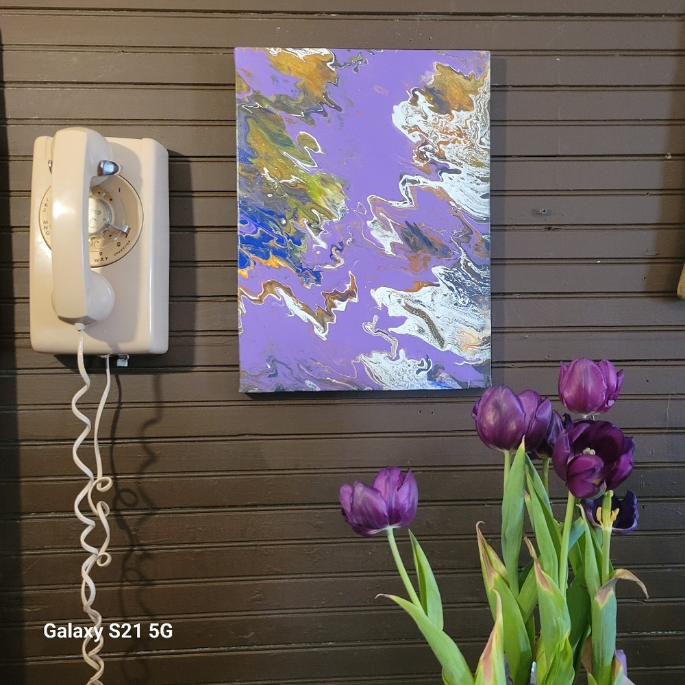 Violet Storm–Original Abstract Acrylic Pour Painting 12x16 Purple& Gold FluidArt